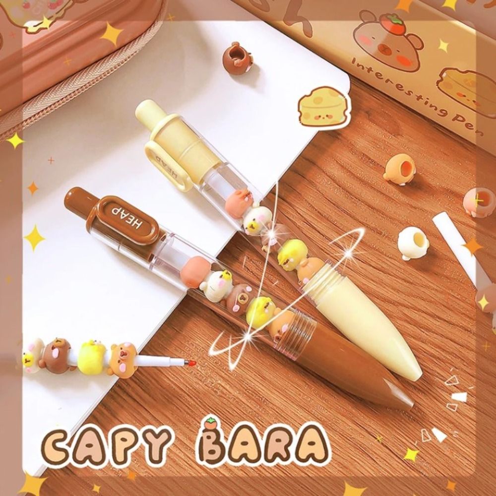 Creative Interesting Capybara Gel Pen Kawaii Aesthetic Cute Beads Pen Writing Black Ink 0.5mm Gel Pen Office Supply.