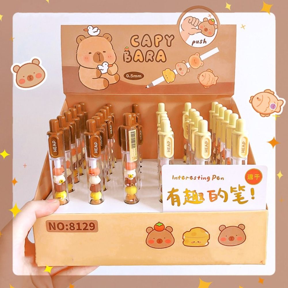 Creative Interesting Capybara Gel Pen Kawaii Aesthetic Cute Beads Pen Writing Black Ink 0.5mm Gel Pen Office Supply.