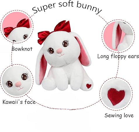 Princess Style Bow Bunny Rabbit Plushie | Fluffy & Soft Stuffed Animal Plush Toy For Kids – 22 Cm (random Color).