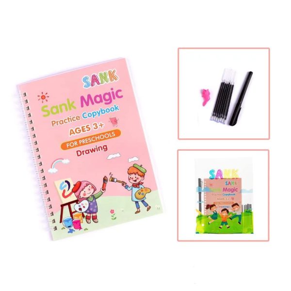 Sank Magic Book Practice | Tracing Handwriting First Pre-school Baby Learning Books For Kids (4 Books + Magic Pen With 5 Ink Refills) .