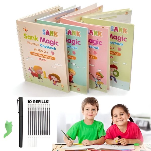 Sank Magic Book Practice | Tracing Handwriting First Pre-school Baby Learning Books For Kids (4 Books + Magic Pen With 5 Ink Refills) .