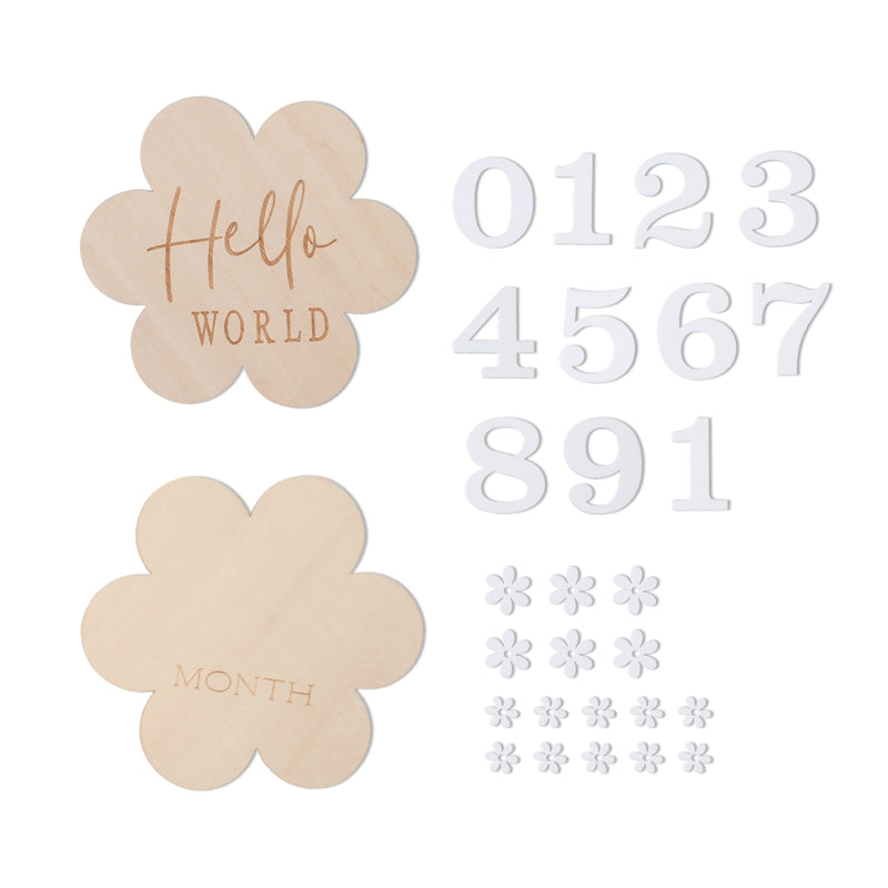 1Set Wooden Baby Month Milestone Card Flower Shape Record Card Newborn Birthday Gift Souvenir Baby Photo Photography Accessories.