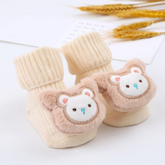 New Cute Cartoon Bear Baby Socks For Boys Girls Winter Soft Cotton Anti Slip Solid Newborn Toddler Sock Kids Thicken Socken.