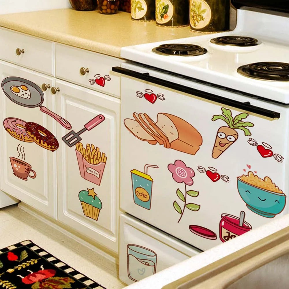 Cartoon Kitchen Refrigerator Door Stickers Decorative Stickers Food Fruit Removable Wall Sticker Stickers On The Wall