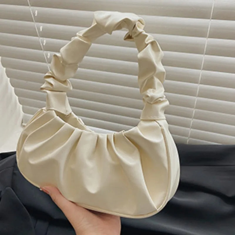 Fashion Pleated Handlebags for Women PU Cloud Bags Leisure Armpit Bag Shopping Shoulder Bags Dumpling Handbag Female Hand Bags.