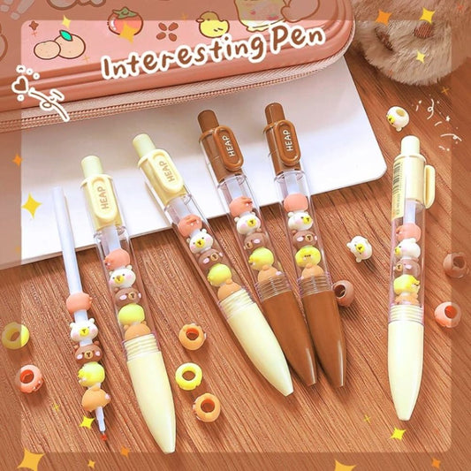 Creative Interesting Capybara Gel Pen Kawaii Aesthetic Cute Beads Pen Writing Black Ink 0.5mm Gel Pen Office Supply.