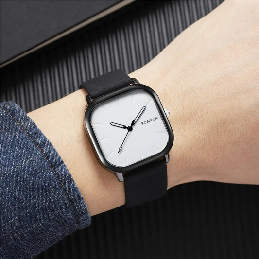 Fashion Watch Simple Square Dial PU Leather Quartz Men Business Watch Wristwatch for Men Clock for Women Montre Homme