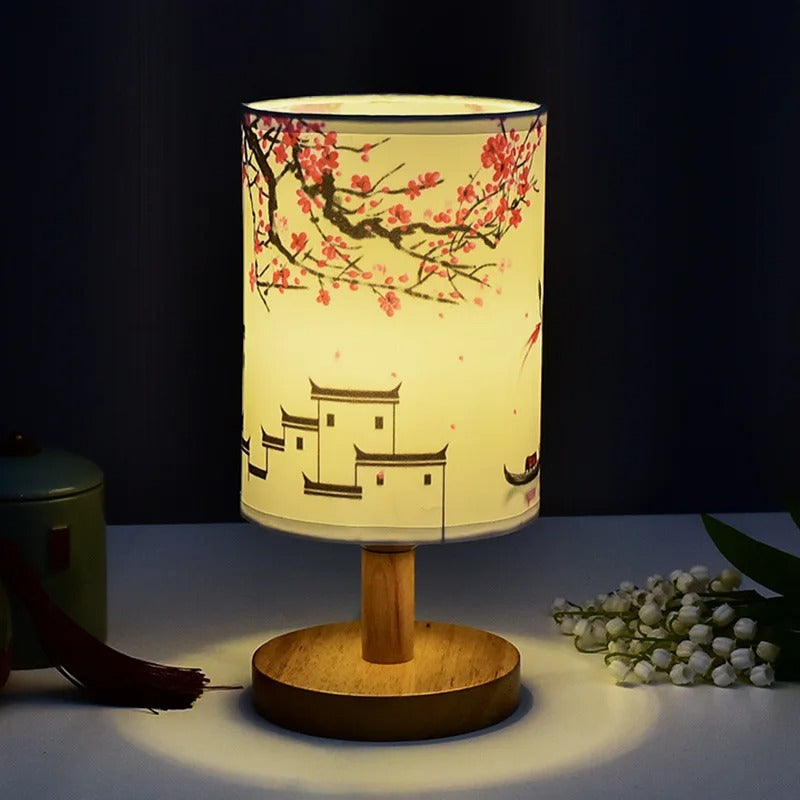 Wooden Night Light Cylindrical LED Literary Decoration Side Light Table Lamp Nordic Modern Desk Lamp Flower