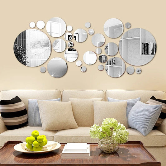 26/32pcs Round 3D Mirror Wall Sticker 15cm DIY TV Background Living Room Stickers Wall Decor Bedroom Bathroom Home Decoration