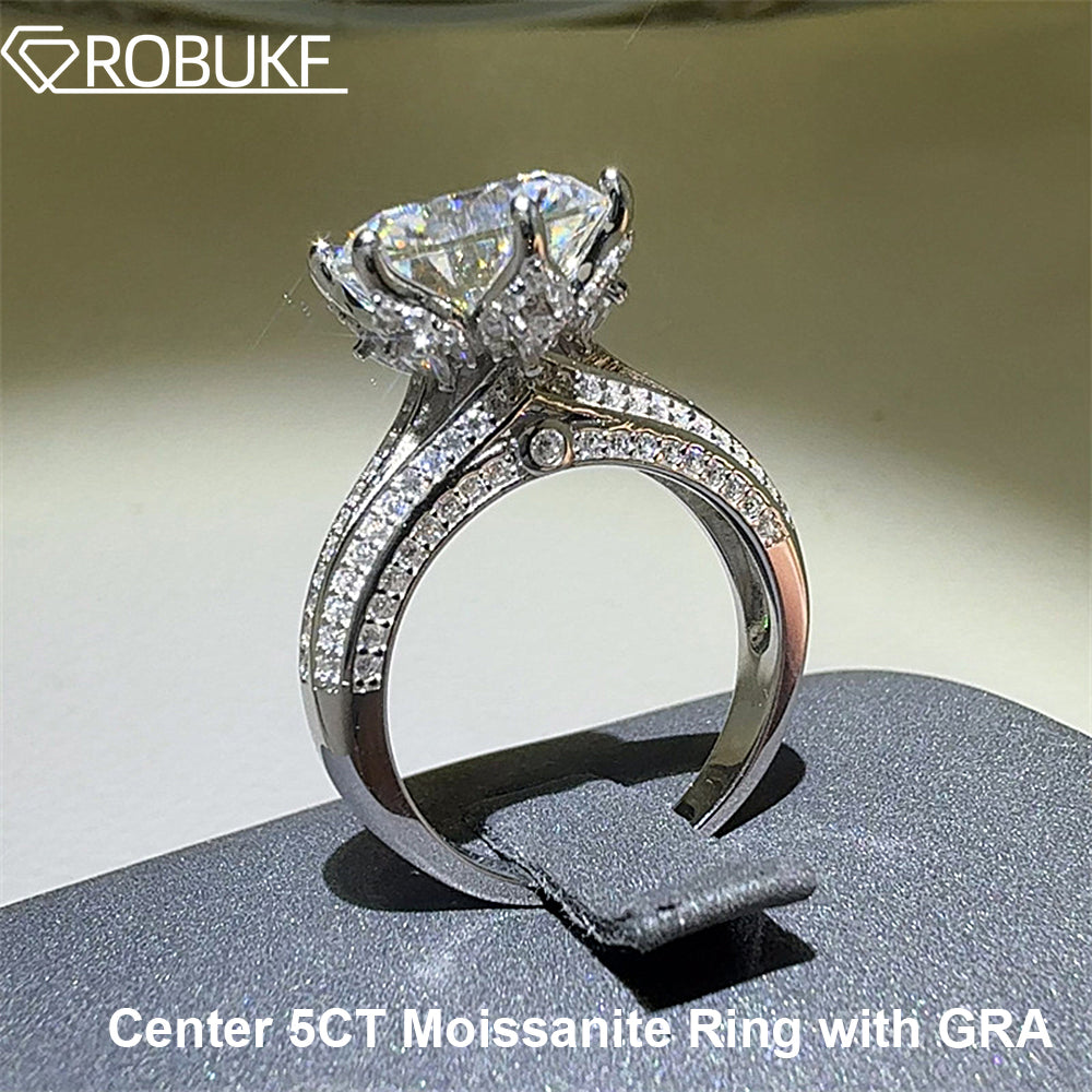 5 Carat Moissanite Ring For Women Classic Lab Diamond Promise Wedding Band 925 Sterling Silver Fine Jewelry With GRA Certificate