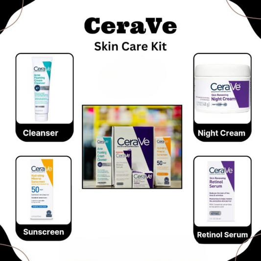 Cerave 4 In 1 Skincare Kit Night Cream, Sunblock, Cleanser & Serum For Radiant Skin.