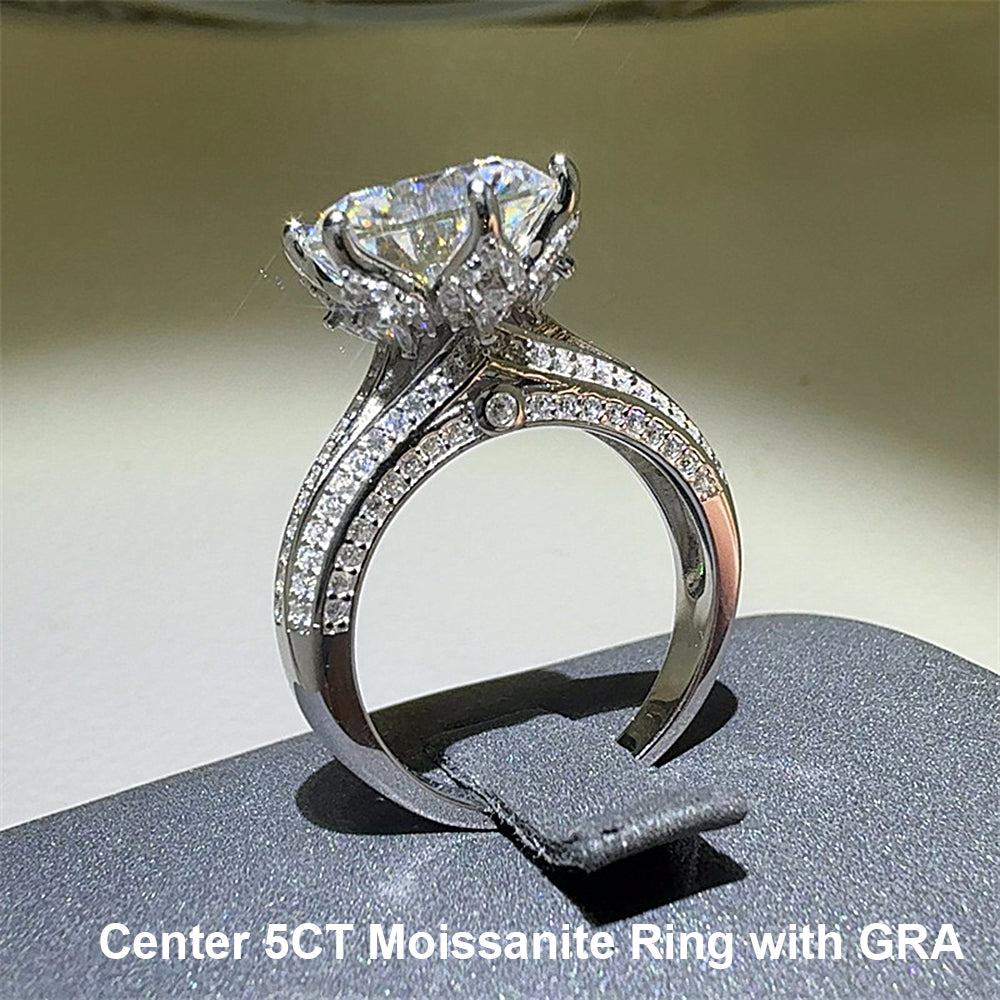 5 Carat Moissanite Ring For Women Classic Lab Diamond Promise Wedding Band 925 Sterling Silver Fine Jewelry With GRA Certificate