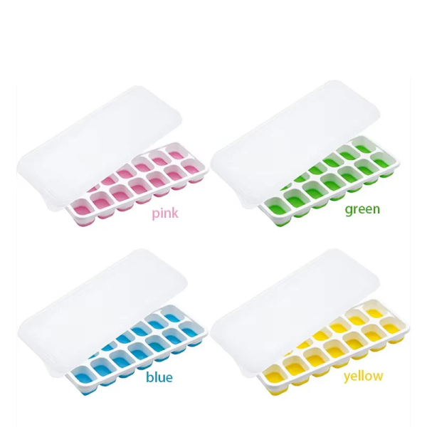 Silicone Ice Cube Trays With Lid (14 Large Cubes)(random Color)