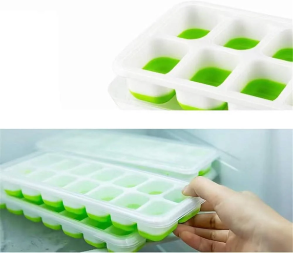 Silicone Ice Cube Trays With Lid (14 Large Cubes)(random Color)