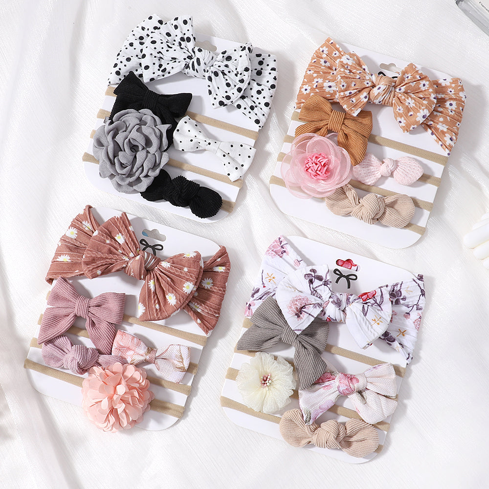 5Pcs/Set Baby Bows Lace Flower Headband Print Nylon Cotton Hair Bands for Girls Children Newborn Toddler Soft Hair Accessories.